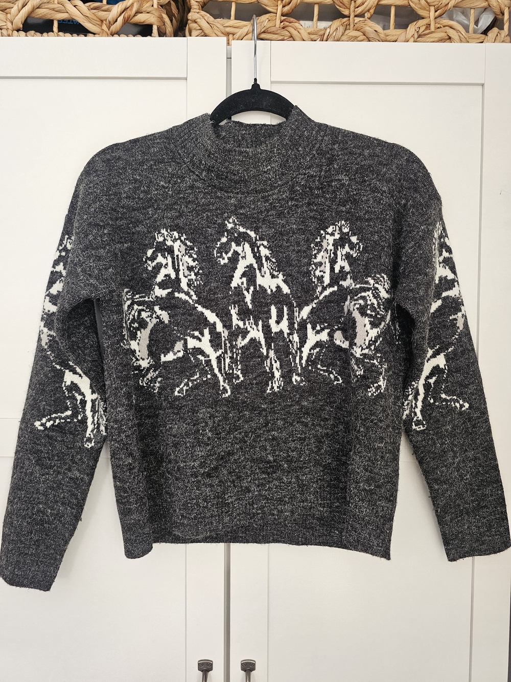 MINKPINK Running Wild Horses Grey Marled Knit Sweater Crop Mock Neck Womens XS